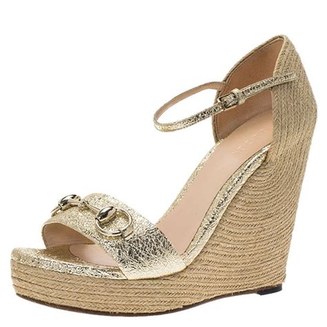 gucci carolina wedge gold|Gucci espadrilles bloom.